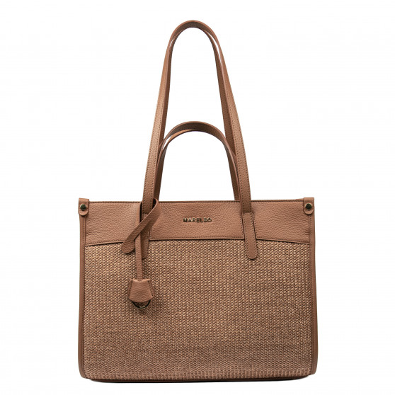 Чанта дамска за плаж 045g camel+rafia caramel
