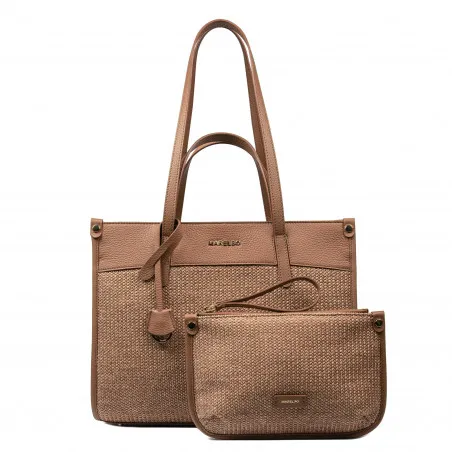 Чанта дамска за плаж 045g camel+rafia caramel