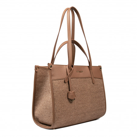 Чанта дамска за плаж 045g camel+rafia caramel