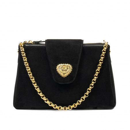 Дамска чанта за рамо 051g черна велур