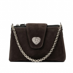Чанта за жени от рамо 051g 01 велурена тъмно сивкаво-кафява пудра