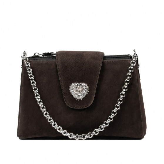 Чанта за жени от рамо 051g 01 велурена тъмно сивкаво-кафява пудра