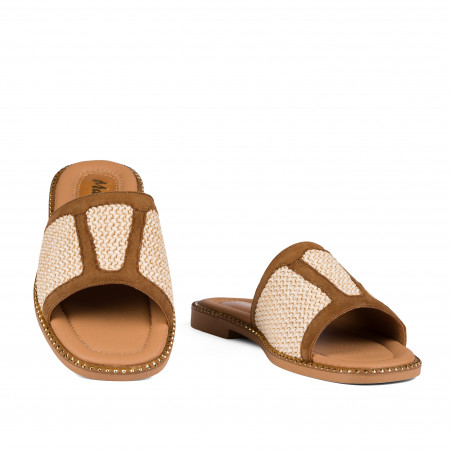 Дамски сандали 5128 бежово комбинирано