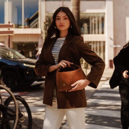 Дамска ръчна чанта 037-1g кафяв велур lifestyle