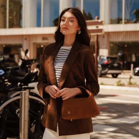 Дамска ръчна чанта 037-1g кафяв велур lifestyle