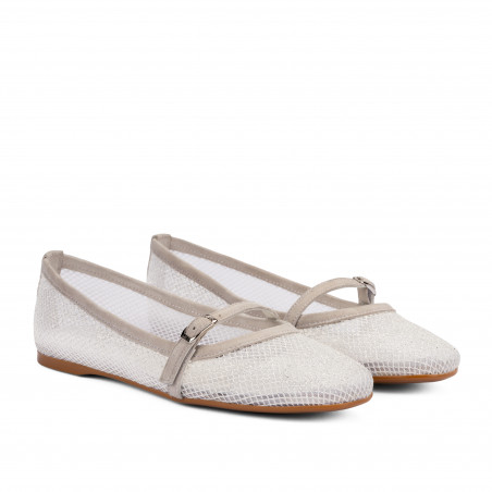 Дамски балерини 1369 бял комбиниран