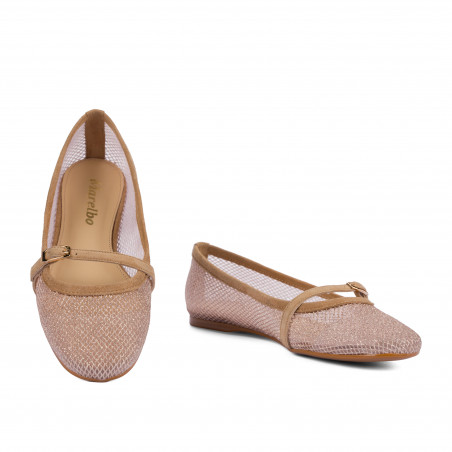 Дамски балерини 1369 бежов комбиниран