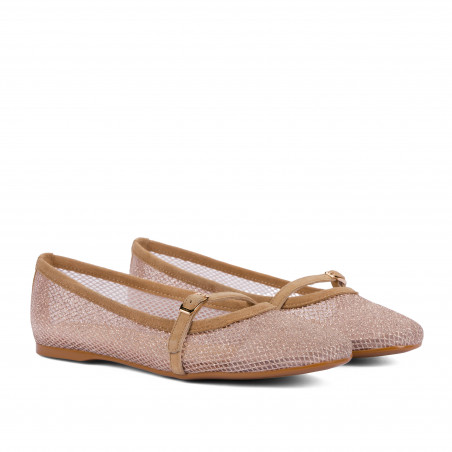 Дамски балерини 1369 бежов комбиниран